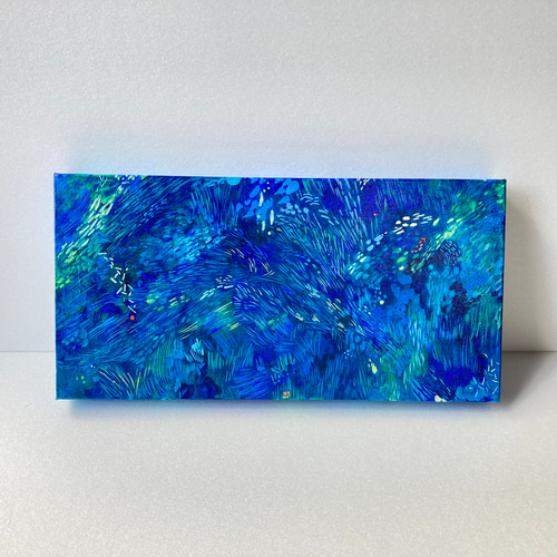 「青い風の音」キャンバス　抽象画　海 原画・送料無料】「青い風の音」横長の絵 キャンバス 抽象画 海 絵画