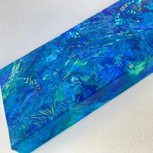 原画・送料無料】「青い風の音」横長の絵 キャンバス 抽象画 海 絵画