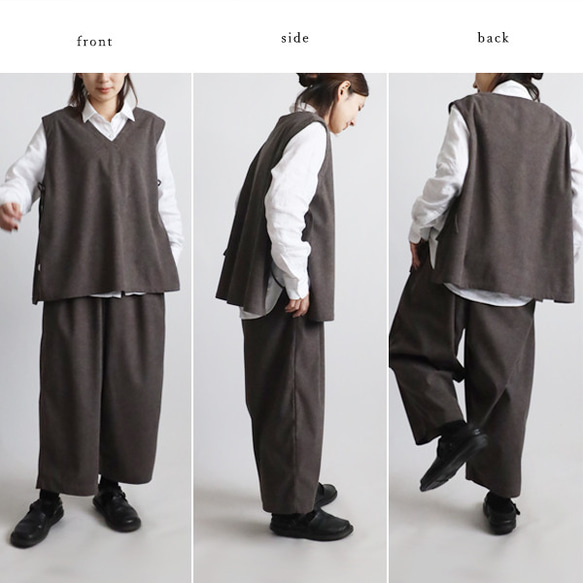 新作　ニット コーデュロイ生地　上下セットアップ　サイド横リボン付き ベスト　幅広 ストレート パンツ K49B 9枚目の画像