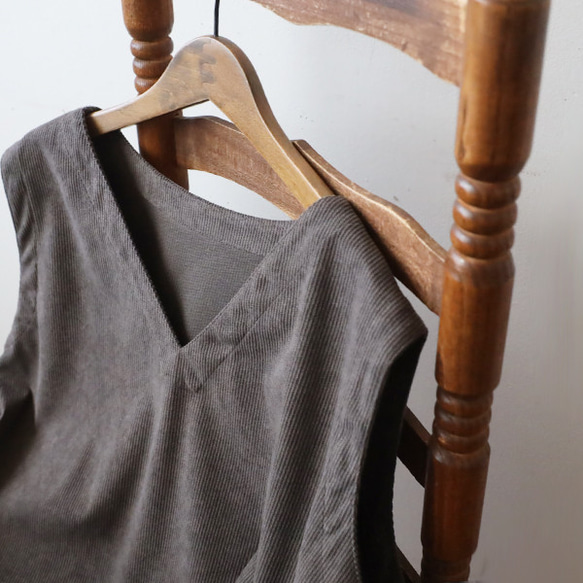 新作　ニット コーデュロイ生地　上下セットアップ　サイド横リボン付き ベスト　幅広 ストレート パンツ K49B 3枚目の画像