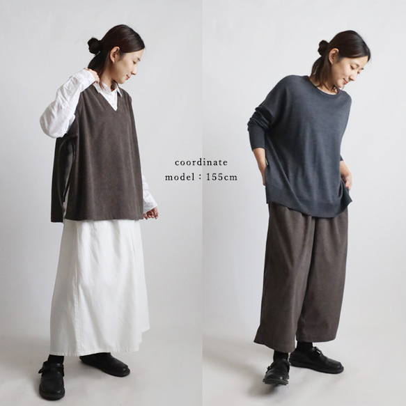 新作　ニット コーデュロイ生地　上下セットアップ　サイド横リボン付き ベスト　幅広 ストレート パンツ K49B 8枚目の画像