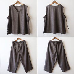 新作　ニット コーデュロイ生地　上下セットアップ　サイド横リボン付き ベスト　幅広 ストレート パンツ K49B 10枚目の画像