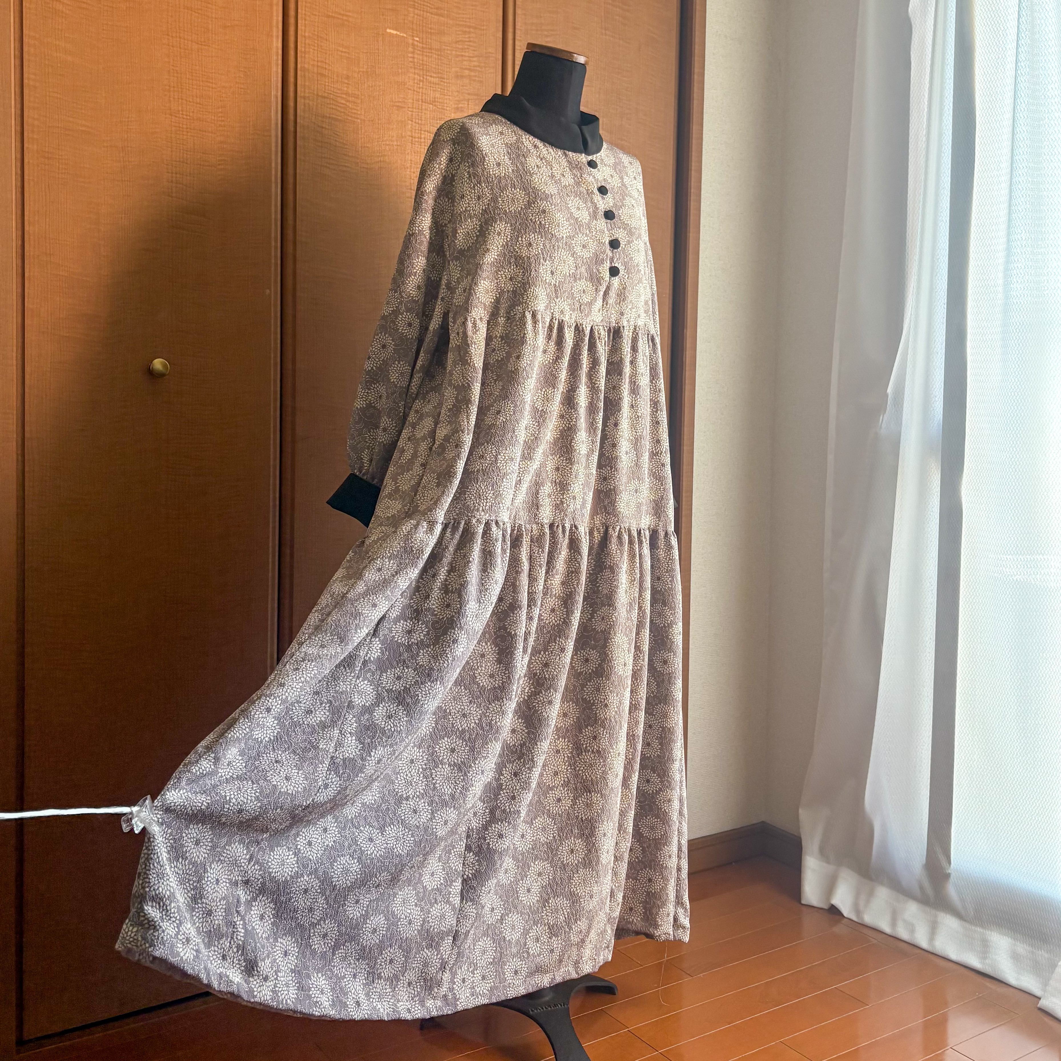 着物リメイク 小紋 菊 バイカラーワンピース