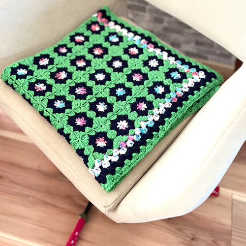 送料無料】グリーんなモチーフブランケット［グリーン］膝掛け