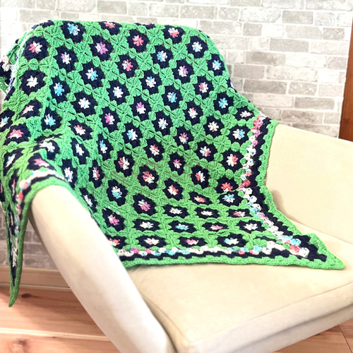 送料無料】グリーんなモチーフブランケット［グリーン］膝掛け