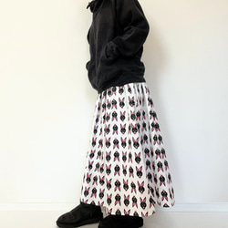 送料無料】北欧＊黒うさぎ柄ロングスカート＊ポケット付＊ウエストゴム