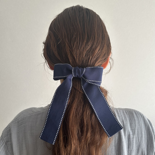 木馬リボン使用】ネイビー リボンバレッタ 2way｜上品ヘアアクセ 入学