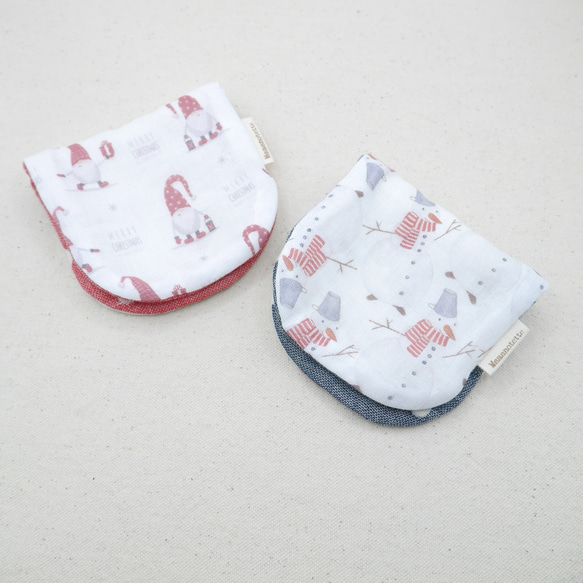 ふわもこハンカチ｜雪だるま・サンタクロース-Snowman&SantaClaus-｜S・10×20cm｜ガーゼハンカチ 4枚目の画像