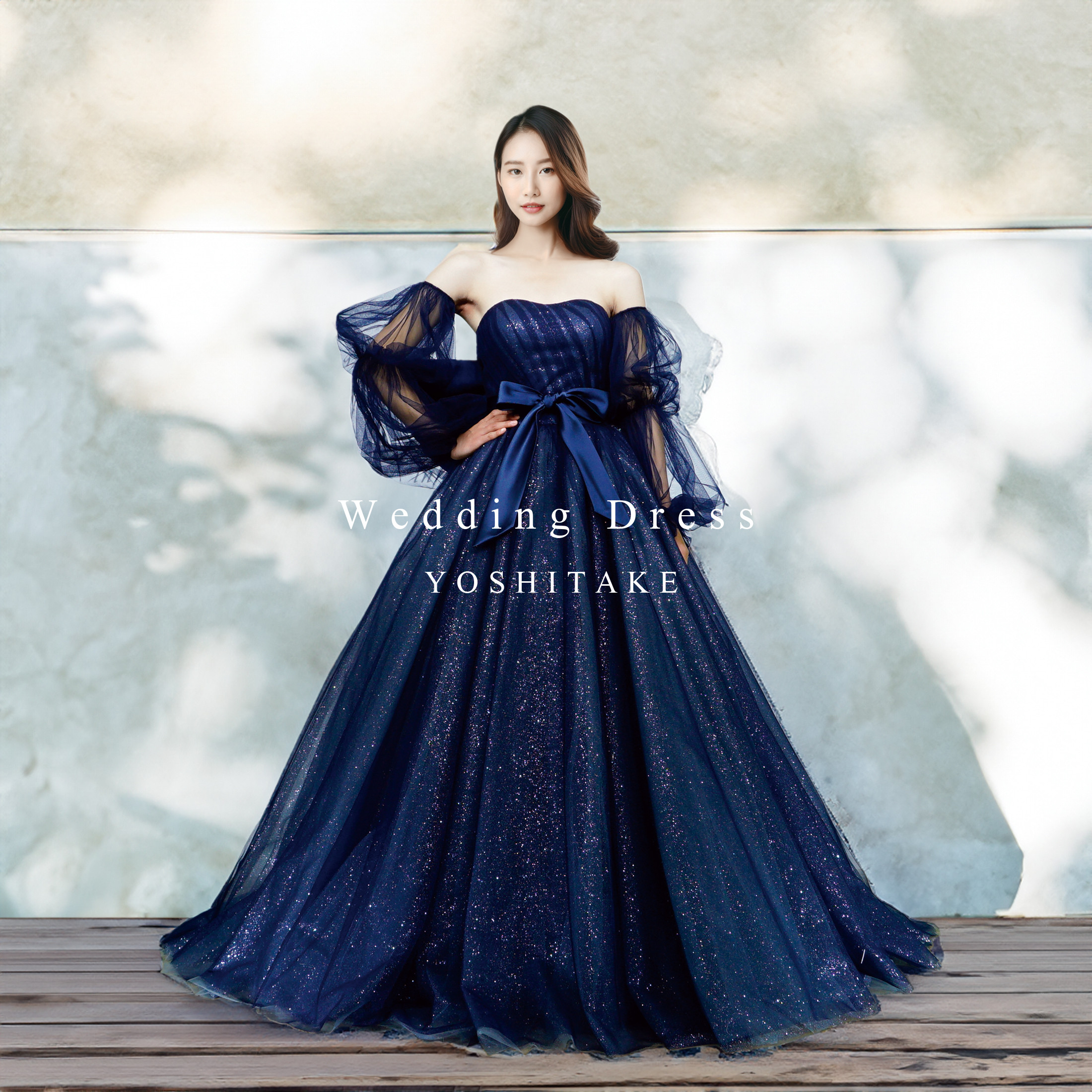 【オーダー制作】ウエディングドレス.カラードレス.ブルー.スリーブ付き.ラメチュール.Y2304