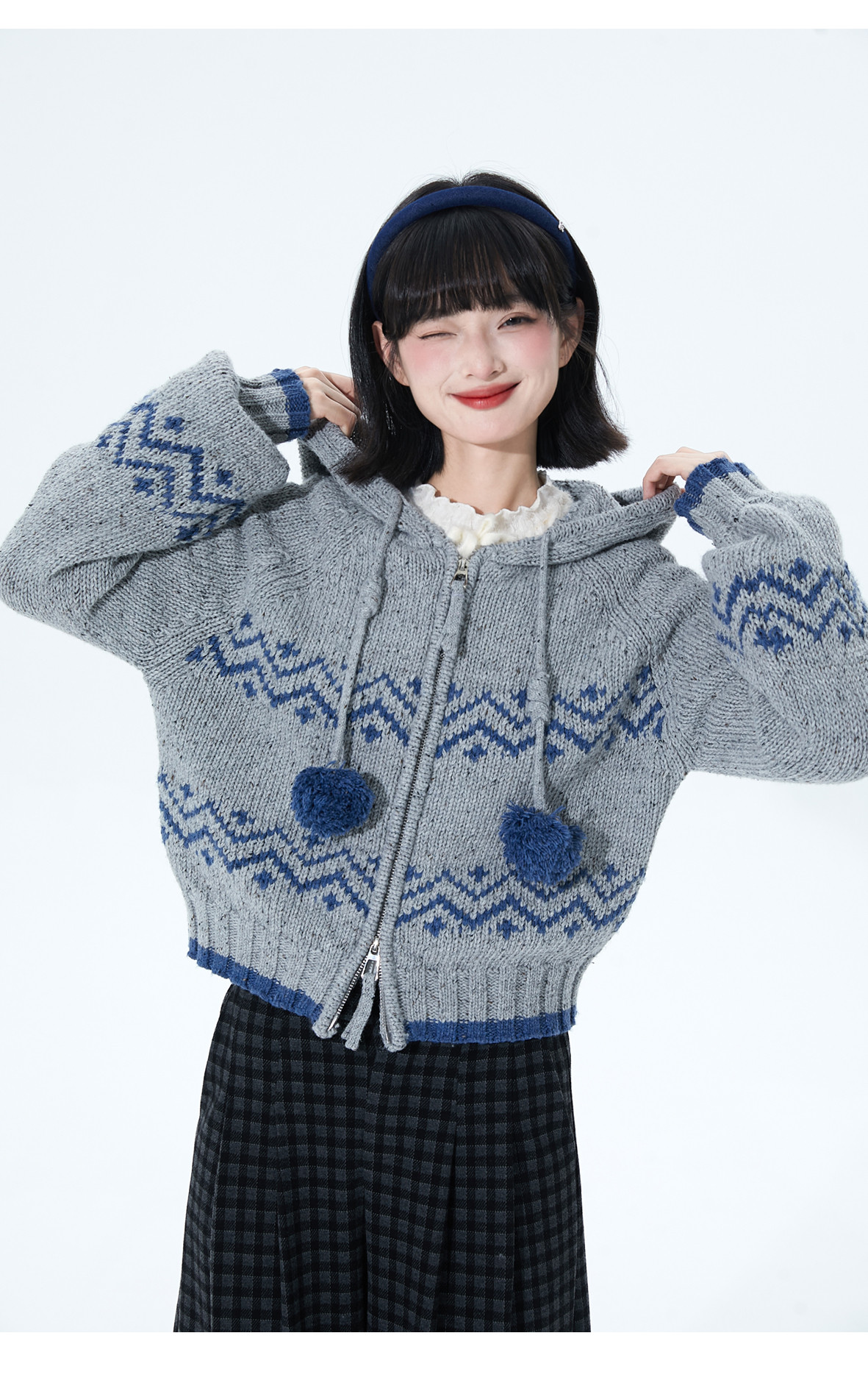 春秋冬フード付きウールニットカーディガンコート