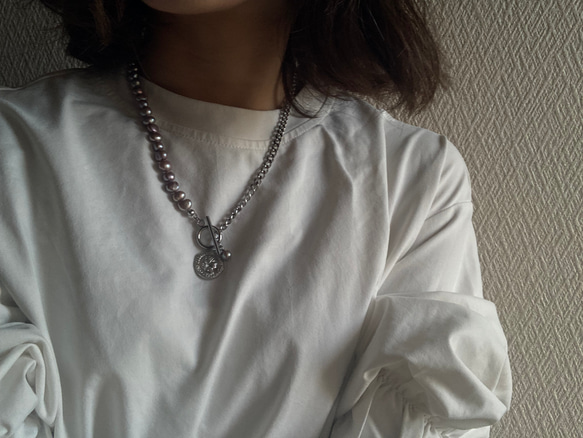 ーasymmetry pearl necklaceー　サージカルステンレス　パールネックレス　ネックレス 13枚目の画像