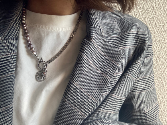 ーasymmetry pearl necklaceー　サージカルステンレス　パールネックレス　ネックレス 11枚目の画像