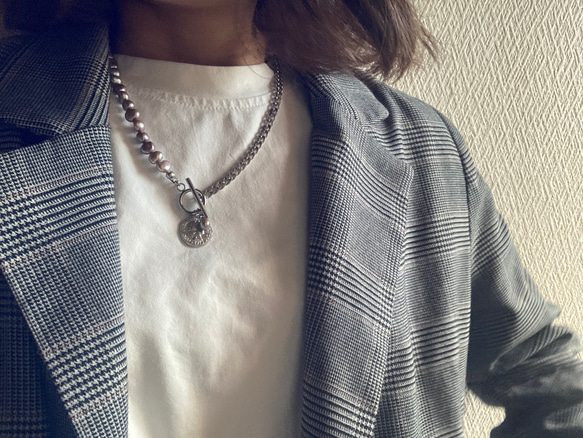 ーasymmetry pearl necklaceー　サージカルステンレス　パールネックレス　ネックレス 9枚目の画像