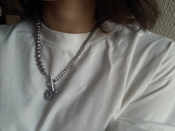 ーasymmetry pearl necklaceー　サージカルステンレス　パールネックレス　ネックレス 14枚目の画像