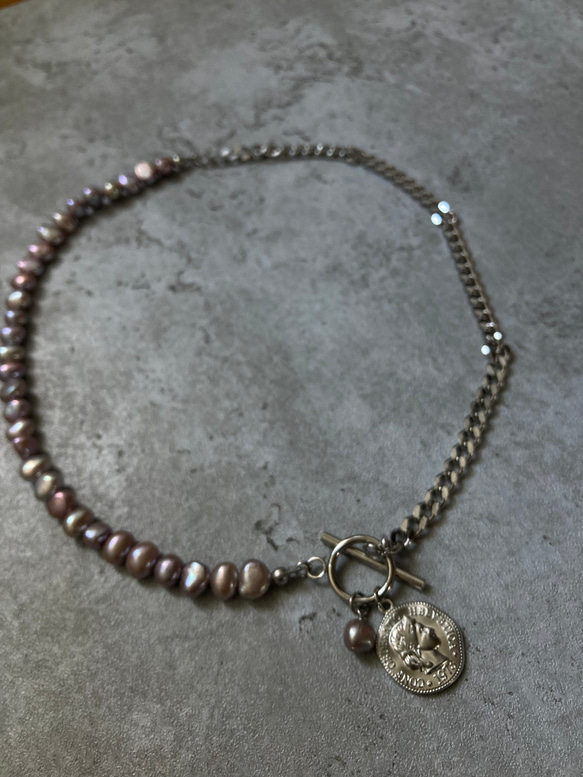 ーasymmetry pearl necklaceー　サージカルステンレス　パールネックレス　ネックレス 6枚目の画像