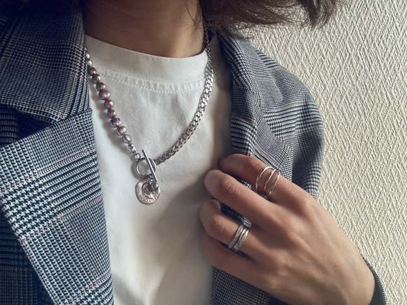 ーasymmetry pearl necklaceー　サージカルステンレス　パールネックレス　ネックレス 10枚目の画像