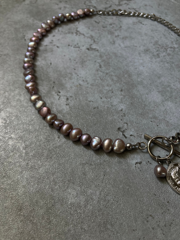 ーasymmetry pearl necklaceー　サージカルステンレス　パールネックレス　ネックレス 8枚目の画像