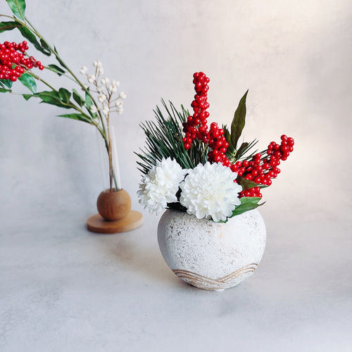 南天と松の和風ポット お正月 しめ飾り しめ縄 フラワーアレンジ