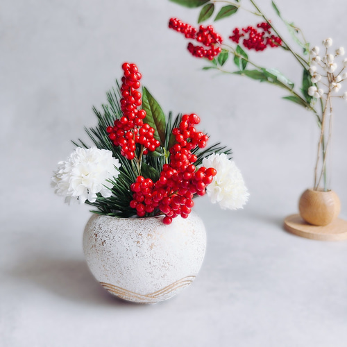 南天と松の和風ポット お正月 しめ飾り しめ縄 フラワーアレンジ