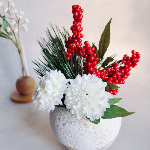 南天と松の和風ポット お正月 しめ飾り しめ縄 フラワーアレンジ