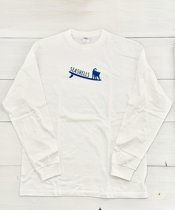 サーフ猫長袖Tシャツ ロンT サーフボードオンキャット キャット 猫のイラスト かわいいサーフデザイン