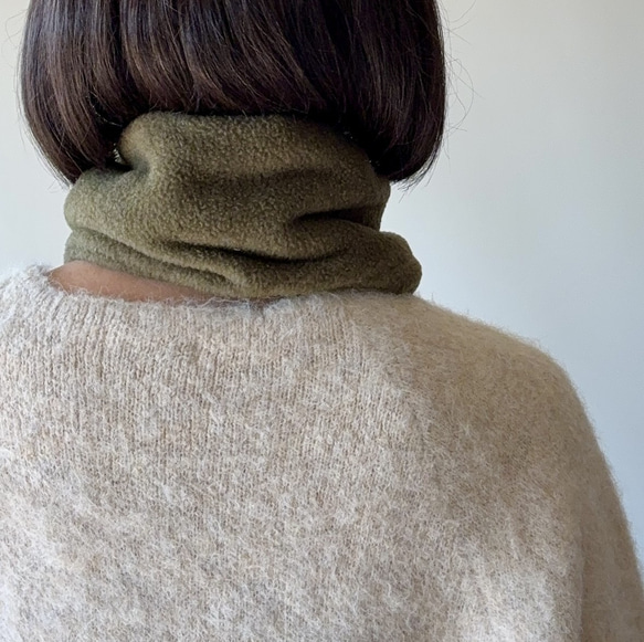 【☆新色☆大人の贅沢とろみフリース】ミニマフラー /カーキ 4枚目の画像