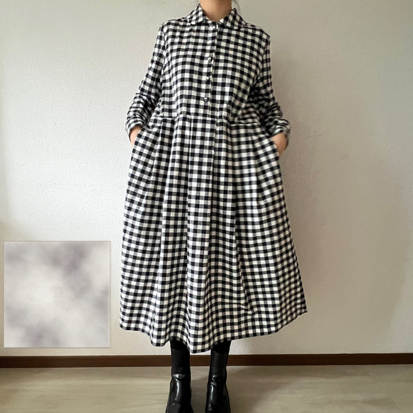 シックな丸襟ワンピース（キンガムチェック）色選択 7枚目の画像