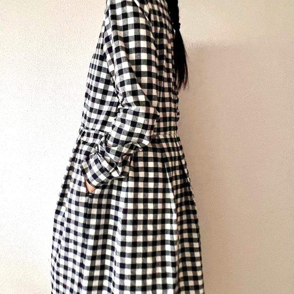 シックな丸襟ワンピース（キンガムチェック）色選択 9枚目の画像