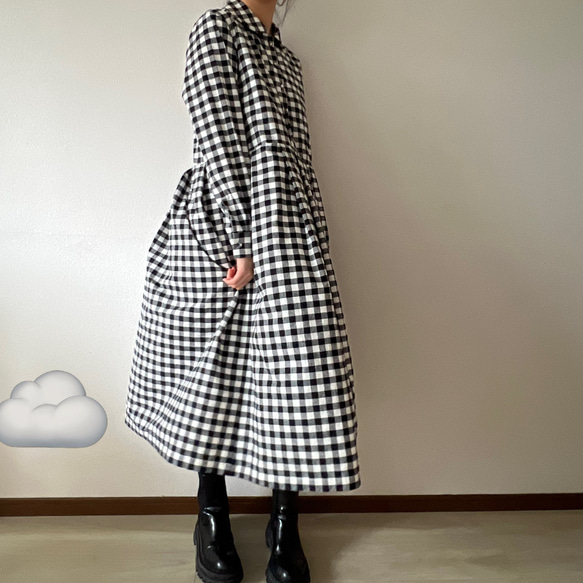シックな丸襟ワンピース（キンガムチェック）色選択 8枚目の画像