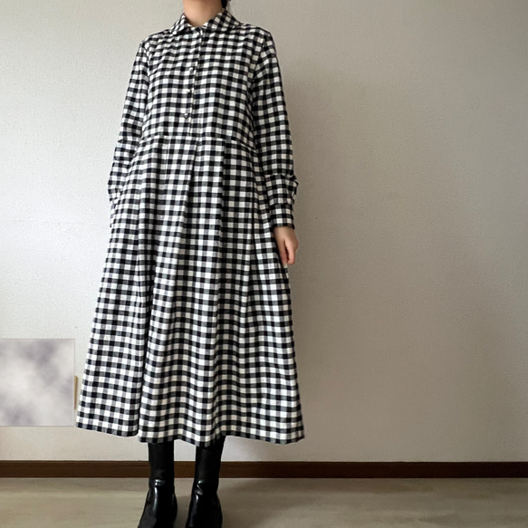 シックな丸襟ワンピース（キンガムチェック）色選択 1枚目の画像