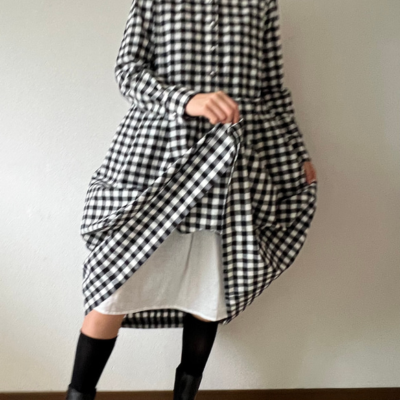 シックな丸襟ワンピース（キンガムチェック）色選択 16枚目の画像