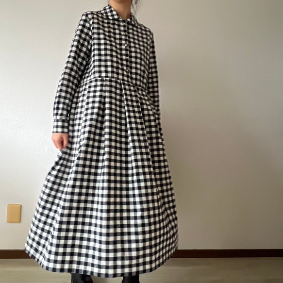 シックな丸襟ワンピース（キンガムチェック）色選択 13枚目の画像