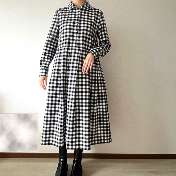 シックな丸襟ワンピース（キンガムチェック）色選択 5枚目の画像