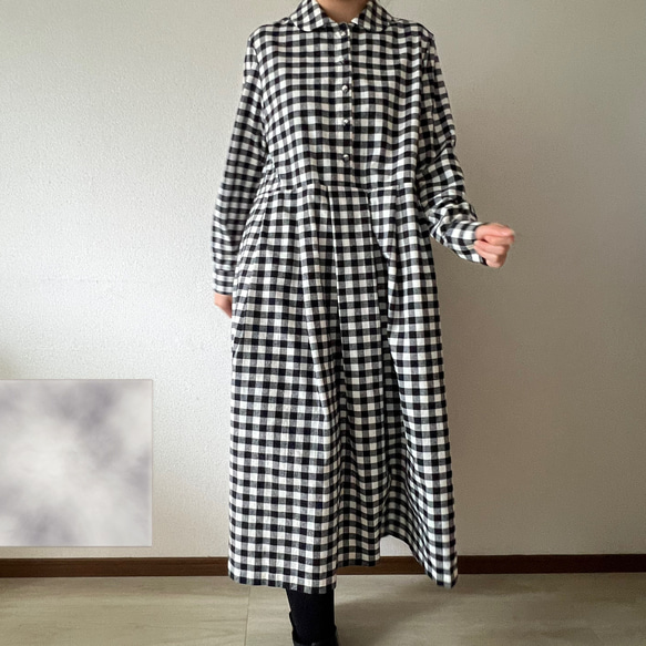 シックな丸襟ワンピース（キンガムチェック）色選択 4枚目の画像
