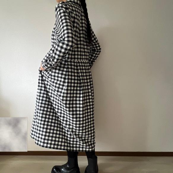 シックな丸襟ワンピース（キンガムチェック）色選択 6枚目の画像