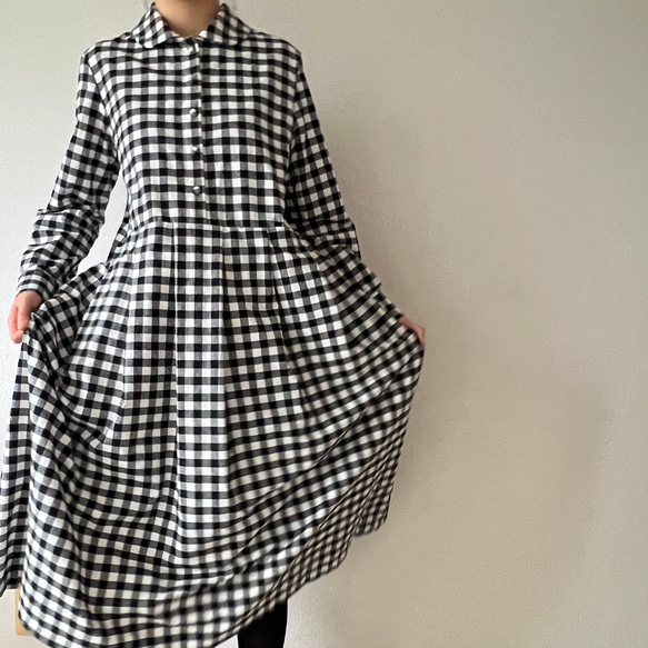 シックな丸襟ワンピース（キンガムチェック）色選択 17枚目の画像