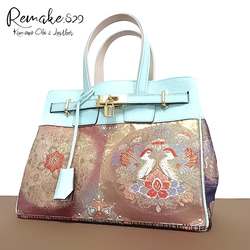 み*ほ様 着物帯と本革のリメイクバッグ◆20サイズ◆remake.829 日本職 着物帯と本革のリメイクバッグ◇remake.829◇プロモーション販売品◇#