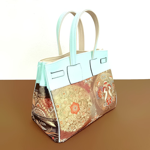 30サイズ#92◇着物帯と本革のリメイクバッグ◇remake.829 日本職