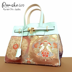 30サイズ#73◇着物帯と本革のリメイクバッグ◇remake.829 日本職