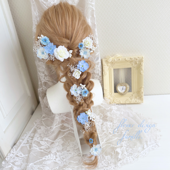 半量】やわらかな気品 ブルー ✧ 水色 × ホワイト 髪飾り ｜ 前撮り