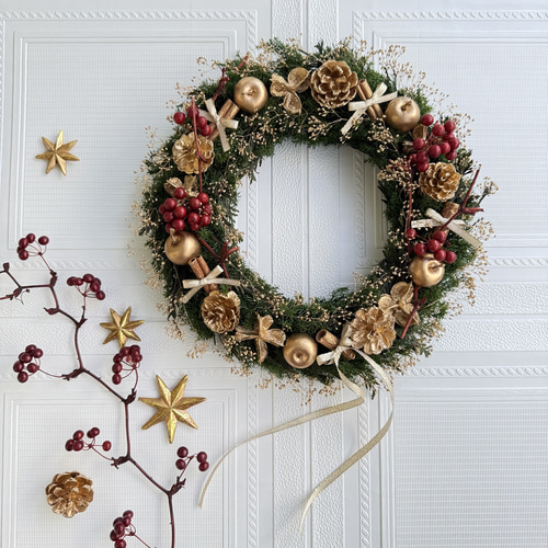 サンキライ　実　クリスマスリース　クリスマス　リース サンキライと木の実がいっぱいのクリスマスリース ギフト プレゼント