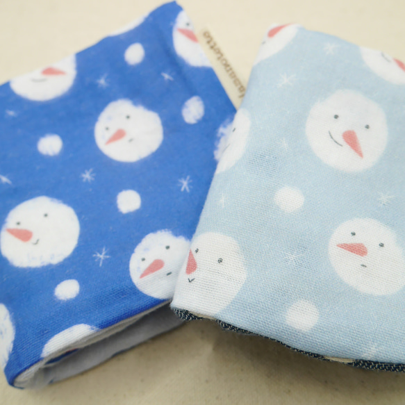 ふわもこハンカチ｜星空とスノーマン-Starry Sky & Snowman-｜L・20×20cm｜8重ガーゼハンカチ 2枚目の画像