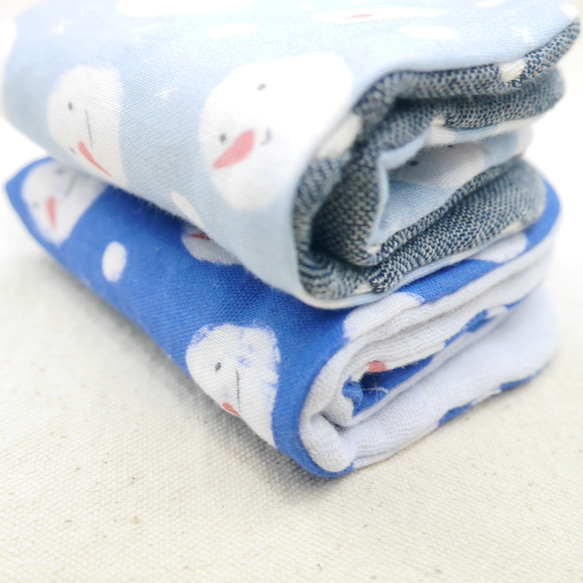 ふわもこハンカチ｜星空とスノーマン-Starry Sky & Snowman-｜L・20×20cm｜8重ガーゼハンカチ 3枚目の画像