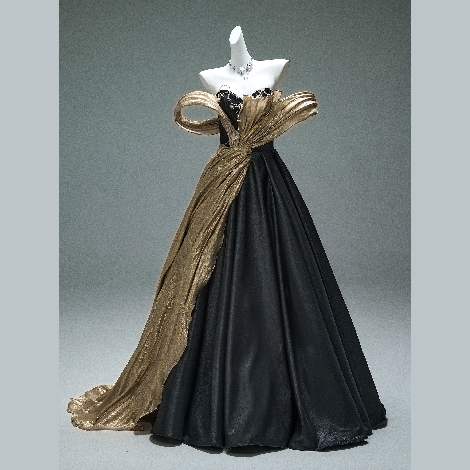 豪華 黒 サテン オフショルダー ドレス ウェディングドレス パーティー 演奏会 二次会 前撮り 披露宴 AK137