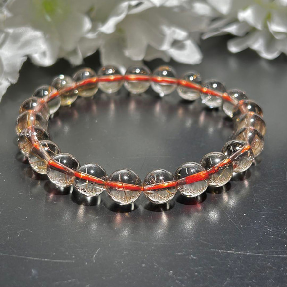 高透明　ルチルクォーツ　ブレスレット　約8ｍｍ　内径16.5cm　天然石ブレスレット スモーキールチルクォーツ 4枚目の画像