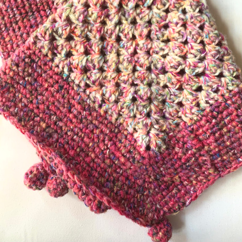 ウール100% グラニースクエア かぎ針編み ミニブランケット 膝掛け