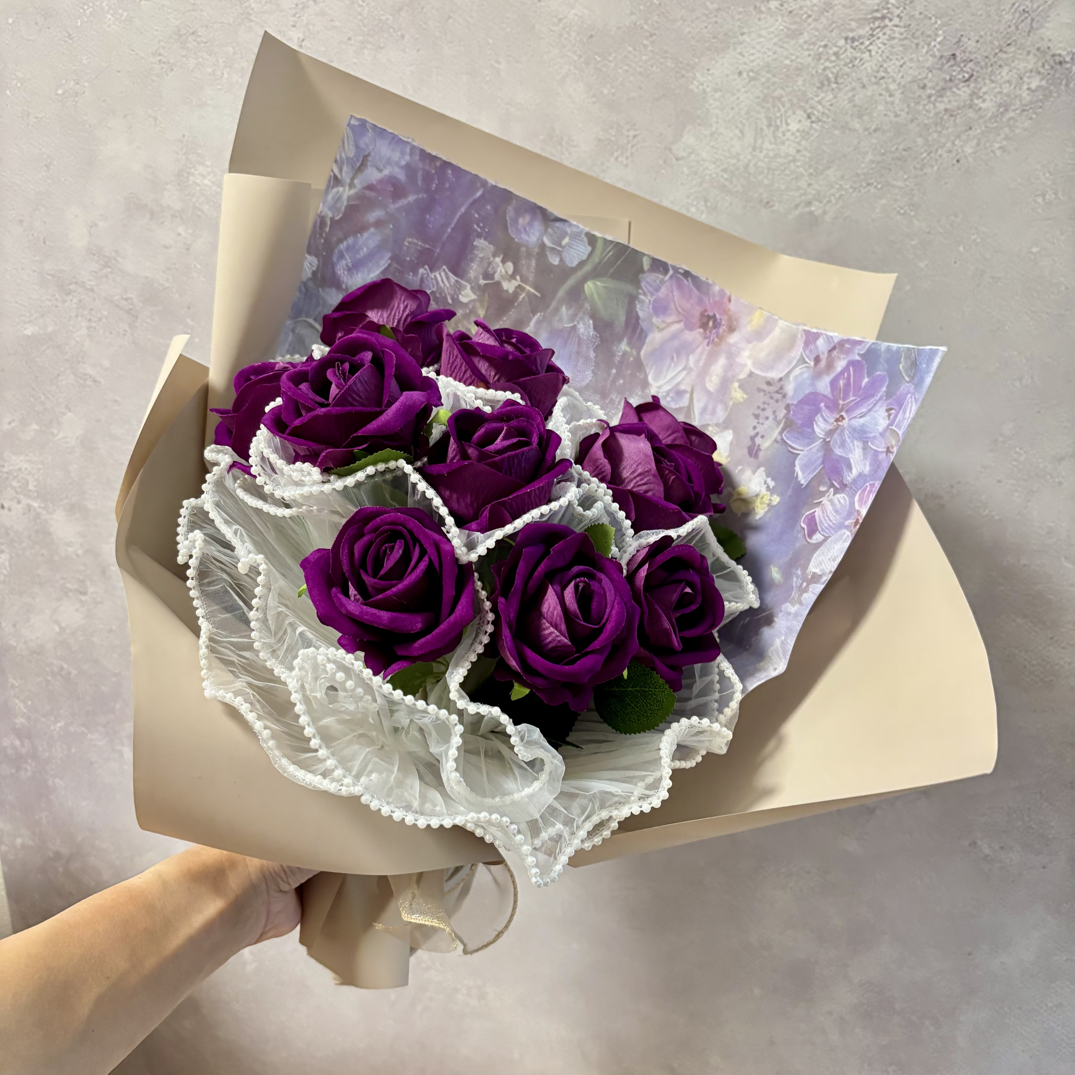 紫のバラのお花束/造花　発表会　記念品　プロポーズに