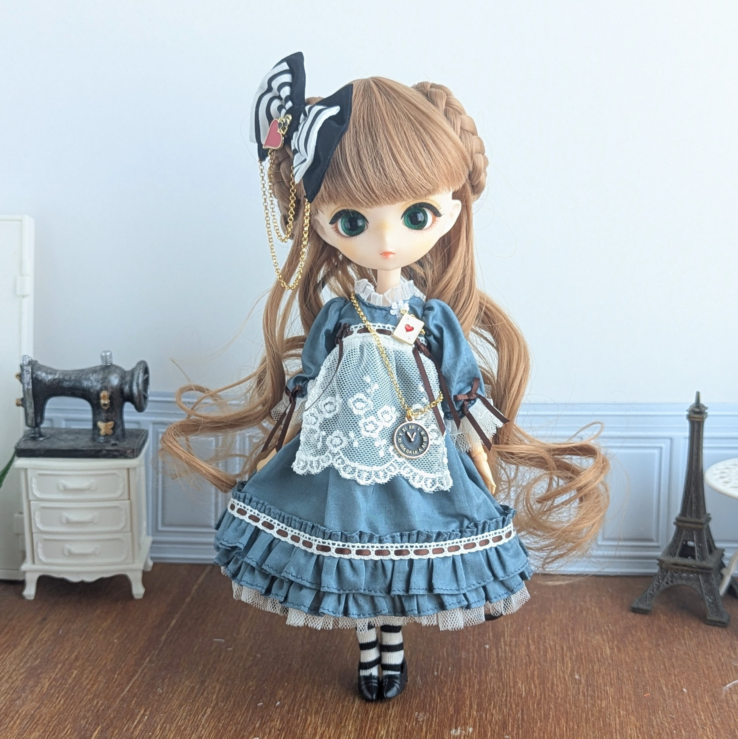 1468※ハルモニアブルーム※くすみブルーのアリス風ワンピース※