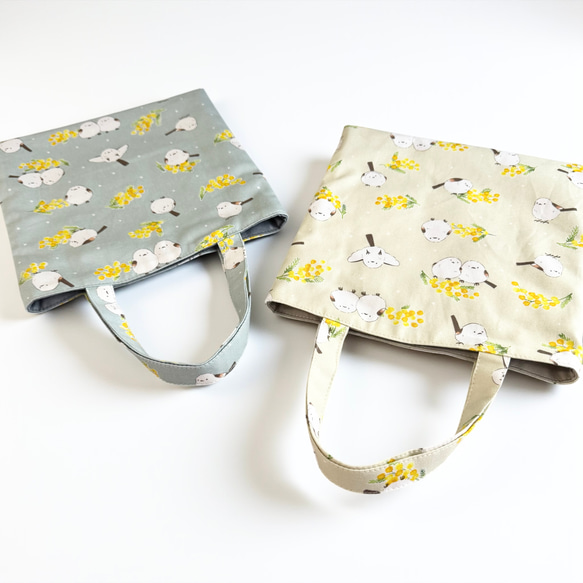 シマエナガ・ミモザ◆お散歩バッグ/ミニトートバッグ【5色よりお選びいただけます】 12枚目の画像