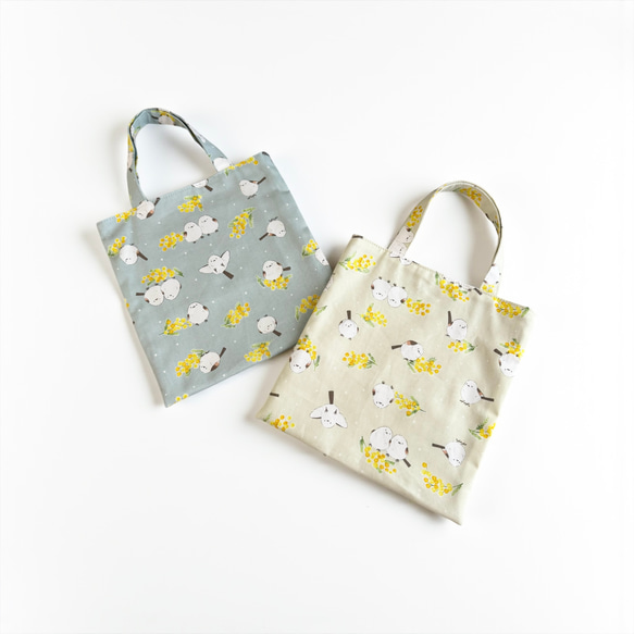 シマエナガ・ミモザ◆お散歩バッグ/ミニトートバッグ【5色よりお選びいただけます】 11枚目の画像